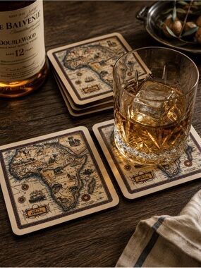 Vintage Lord & Taylor Map of Africa Coaster Set – Set of 6 with Box 🌍🥃